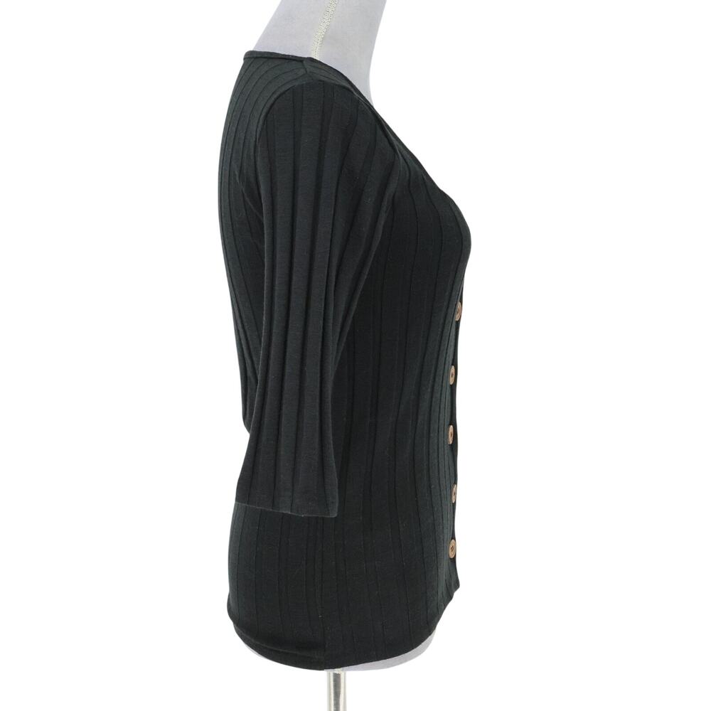 Free People Sweater Womens Medium Black Ribbed Knit Buttons Square Neck Y2K - Picture 5 of 15